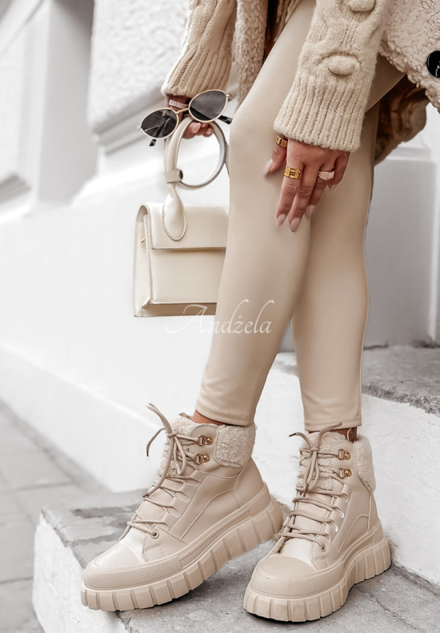 Stiefeletten aus Lederimitat mit Lammfellimitat Heaven Steps Beige