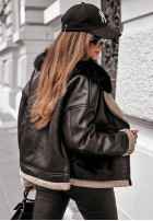 Bikerjacke Aus Lederimitat z futerkiem Rookie Schwarz