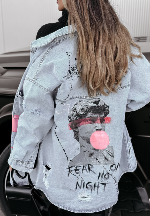 Jeansjacke mit Print Fear No One hellblau