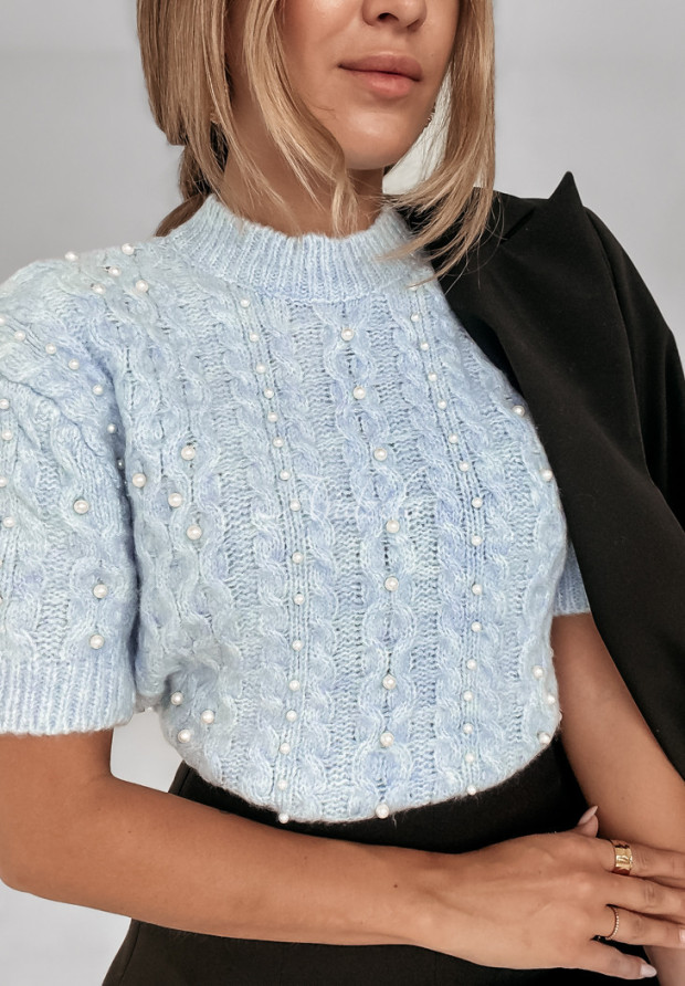 Pullover mit dekorativem Strickmuster und Perlen Autumn Aura Himmelblau