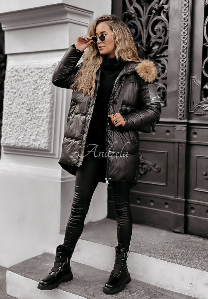 Lange Steppjacke Happy Season Schwarz