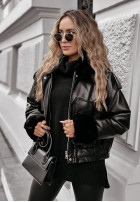 Jacke Aus Lederimitat z futerkiem Shopaholic Schwarz