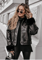 Jacke Aus Lederimitat z futerkiem Shopaholic Schwarz