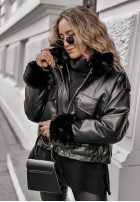 Jacke Aus Lederimitat z futerkiem Shopaholic Schwarz