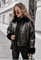 Jacke Aus Lederimitat z futerkiem Shopaholic Schwarz