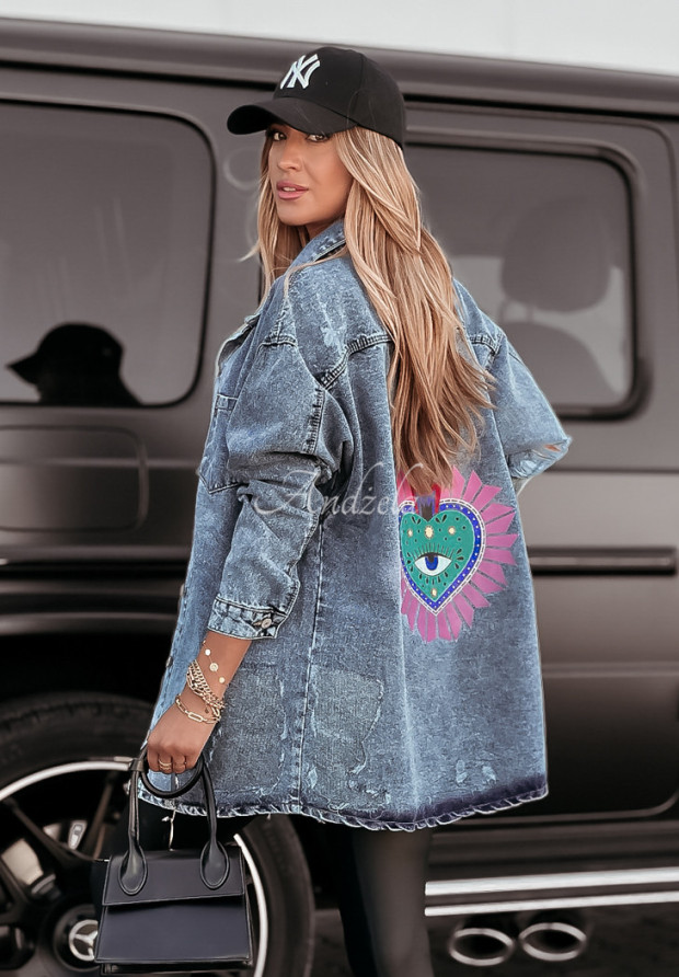 Jeansjacke mit Print See My Heart hellblau