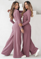 Set prążkowana Blouse i Trousers wide leg Don’t Stop in dusty rose