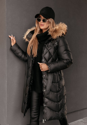 Lange Steppjacke mit Fell Hello Cold Days Schwarz