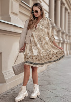 Dress z falbankami patterned Carmona in beige