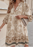 Dress z falbankami patterned Carmona in beige