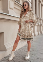 Dress z falbankami patterned Carmona in beige
