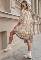 Dress z falbankami patterned Carmona in beige