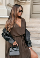 Dress maxi z falbankami Colletta in brown