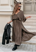 Dress maxi z falbankami Colletta in brown