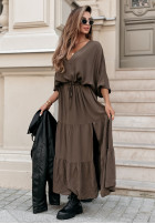 Dress maxi z falbankami Colletta in brown