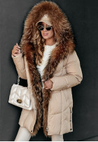 Długa Pikowana Jacke z futerkiem Arctic Freeze Beige