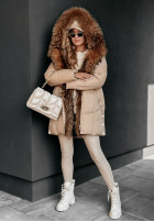 Długa Pikowana Jacke z futerkiem Arctic Freeze Beige