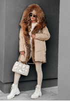 Długa Pikowana Jacke z futerkiem Arctic Freeze Beige