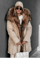 Długa Pikowana Jacke z futerkiem Arctic Freeze Beige