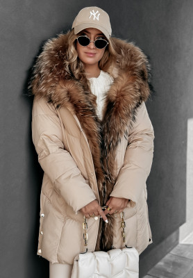 Lange Steppjacke mit Fell Arctic Freeze Beige