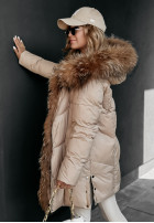 Długa Pikowana Jacke z futerkiem Arctic Freeze Beige