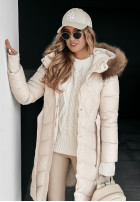 Długa Pikowana Jacke z futerkiem Hello Cold Days Beige