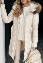 Długa Pikowana Jacke z futerkiem Hello Cold Days Beige