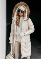 Długa Pikowana Jacke z futerkiem Hello Cold Days Beige