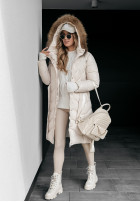 Długa Pikowana Jacke z futerkiem Hello Cold Days Beige