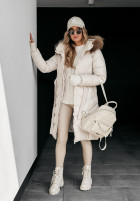 Długa Pikowana Jacke z futerkiem Hello Cold Days Beige