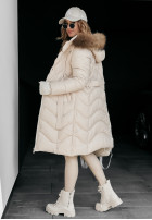 Długa Pikowana Jacke z futerkiem Hello Cold Days Beige