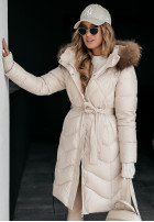 Długa Pikowana Jacke z futerkiem Hello Cold Days Beige