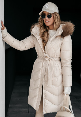 Lange Steppjacke mit Fell Hello Cold Days Beige