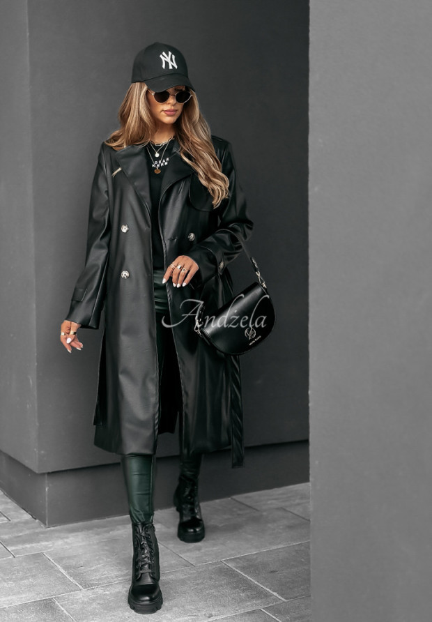 Langer Mantel aus Lederimitat Fall Into Style Schwarz