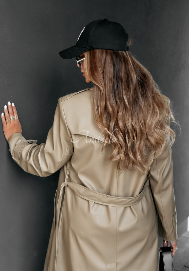 Langer Mantel aus Lederimitat Fall Into Style Beige