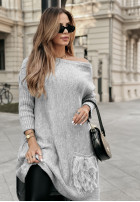 Pullover Kleid oversize z frędzlami Hot Tea Grau