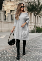 Pullover Kleid oversize z frędzlami Hot Tea Grau