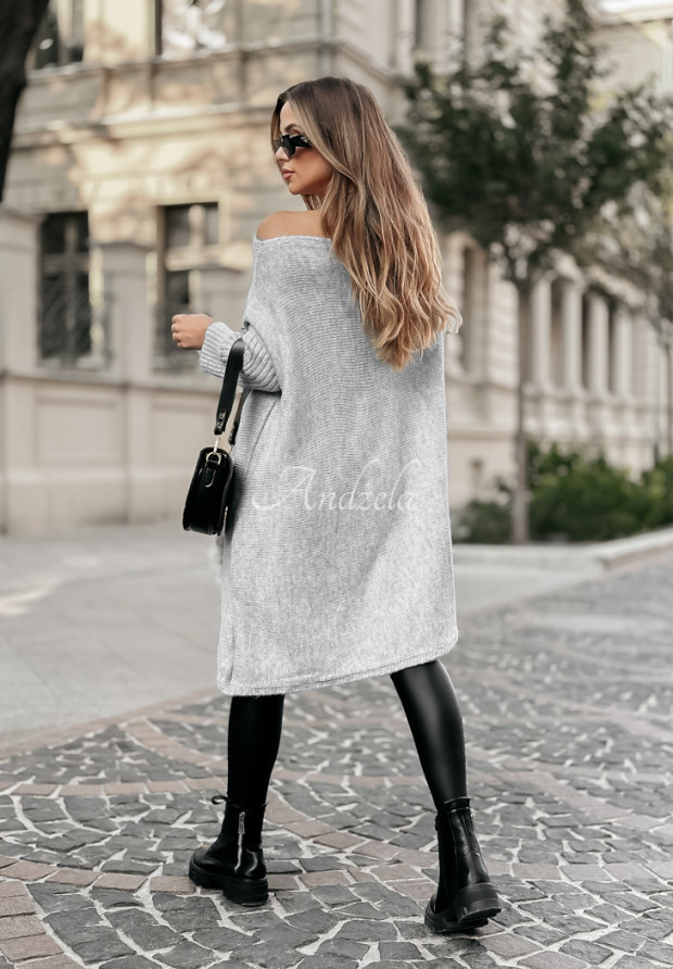 Oversize-Pulloverkleid mit Fransen Hot Tea Grau