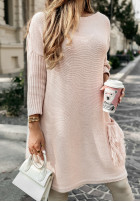 Pullover Kleid oversize z frędzlami Hot Tea Puderrosa