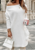 Pullover Kleid oversize z frędzlami Hot Tea Ecru