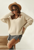 Pullover oversize z dekoltem Marshmallow Touch Beige
