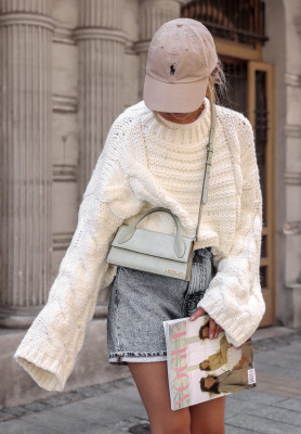 Oversize Pullover mit dekorativem Strickmuster Cocomore Sweet Dreams Ecru