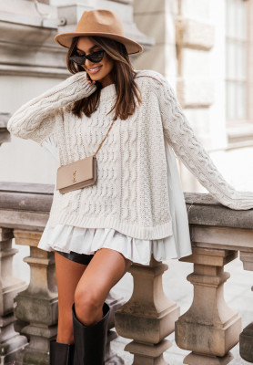 Dekorativ gewebter Pullover mit Rüschen Cocomore Timeless Beauty Ecru