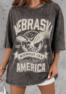 T-Shirt mit Aufdruck Nebraska Grau