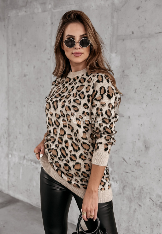 Pullover mit Leopardenmuster Kubali Beige