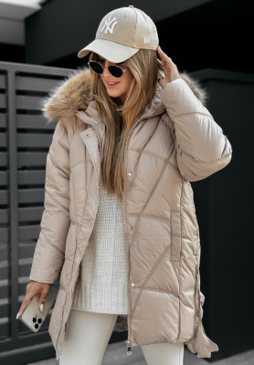 Steppjacke mit Fellimitat Polar Bear Beige