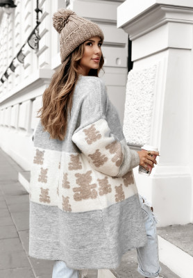 Langer Oversize Cardigan Teddy Lover Grau