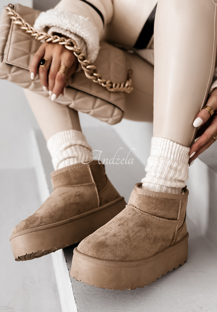 Zamszowe botki śniegowce Crunchy Snow beżowe