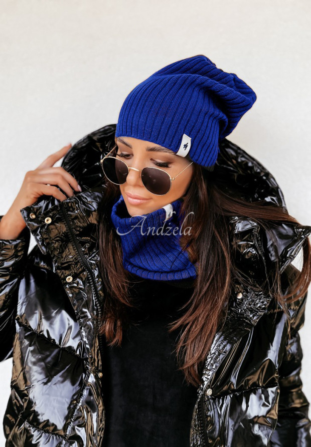 M&uuml;tze aus Rippstrick Line Blau