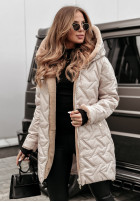 Długa Pikowana Jacke z futerkiem Autumn Months Beige